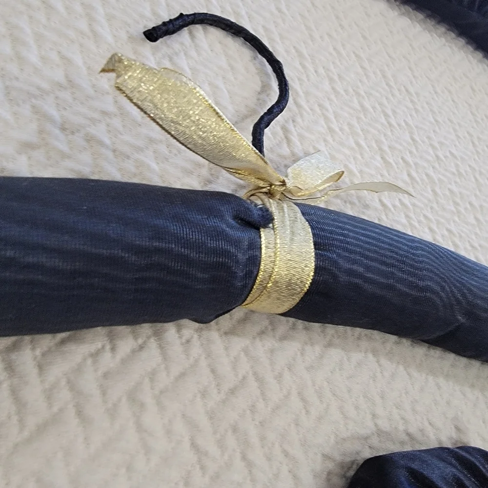 Set of Vintage Black Satin Padded Hangers with Gold And Pearl Accents